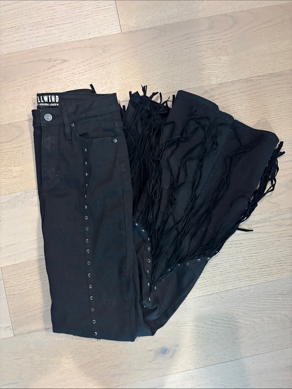 Idyllwind Black Fringe Slit Flair Jeans